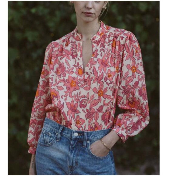 NWT Trovata Birds of Paradis Bailey Blouse XS navy blue red windowpane plaid - Picture 12 of 12